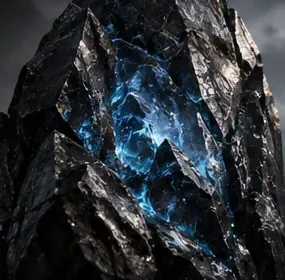 Blue Aether glowing inside dark crystalline rock