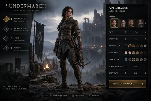 Concept of the character creation appearance screen