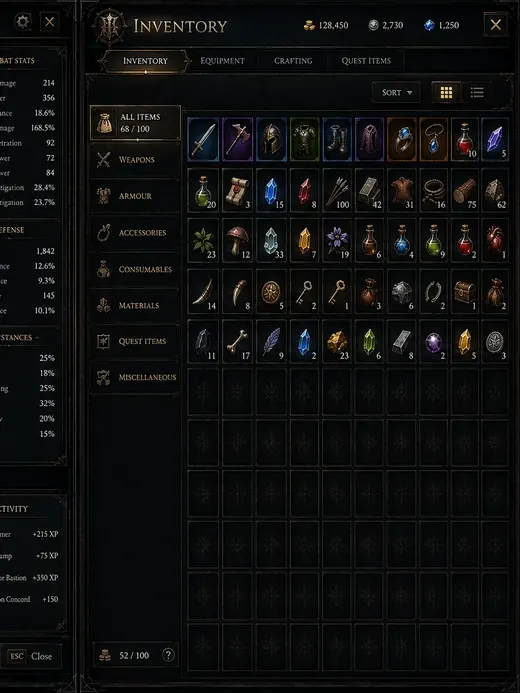 Concept of the inventory screen